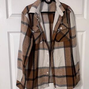 Plaid Brown and Cream Women's Blazer